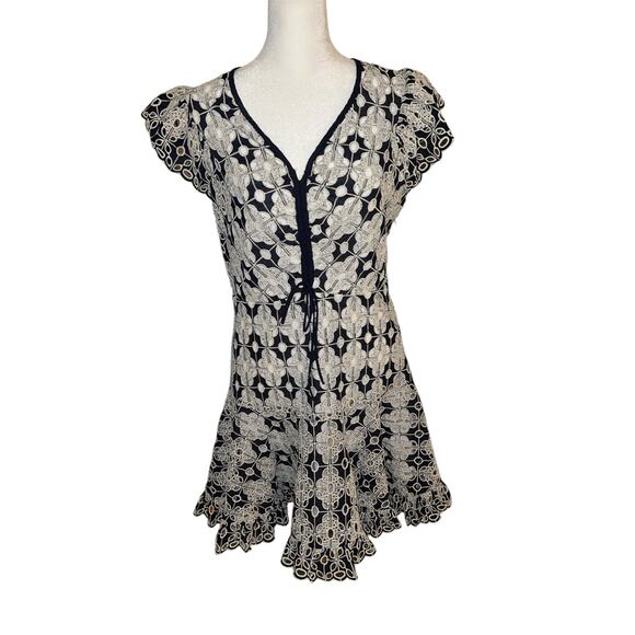 SANDRO Short broderie anglaise dress Navy Women’s - Picture 3 of 14